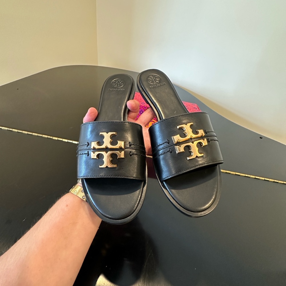 NWT Luxury Spring Summer Beach Authentic RARE Tory Burch Black Everly Slide/Shoe - Picture 14 of 17